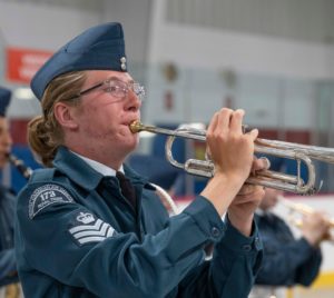 Band members of 173 Royal Tiger Squadron, Royal Canadian Air Cadets, perform during the squadron’s 83rd Annual Ceremonial Review at the Royal Canadian Air Force Flyers Arena in Trenton, Ontario, on 7 June 2025.

Photo: Corporal Douglas Hamilton, National Cadets and Junior Canadian Rangers Support Group Headquarters